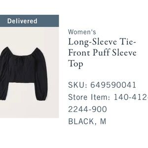 ABERCROMBIE LONG SLEEVE TIE FRONT PUFF SLEEVE